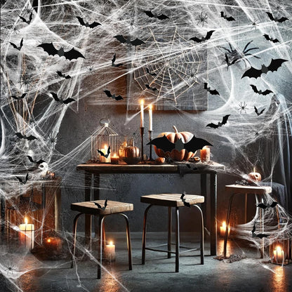 1200 sq ft Halloween cobwebs for spooky party decoration