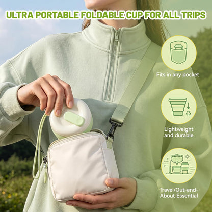 Foldable silicone water bottle compressed for compact travel storage