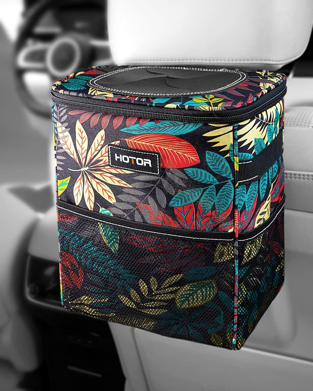 Car trash bin organizer suitable for front or rear vehicle interior spaces