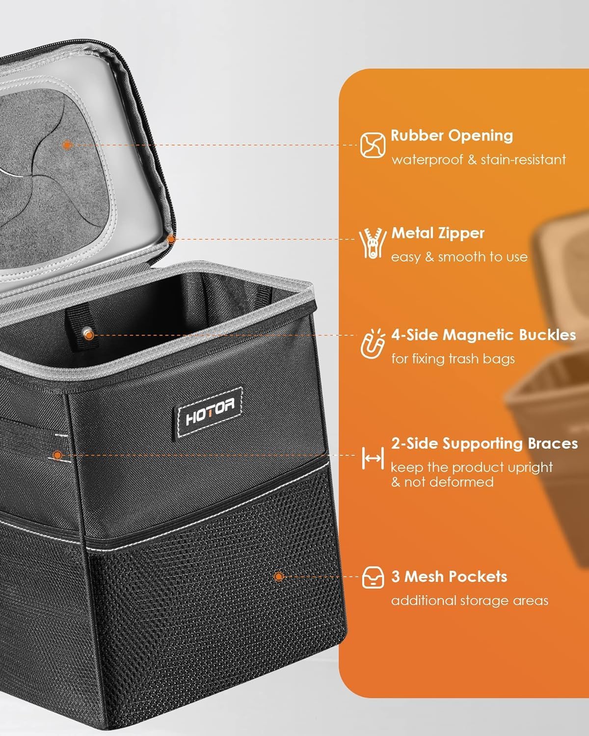 Black leakproof car garbage can for cars trucks SUVs and road trips