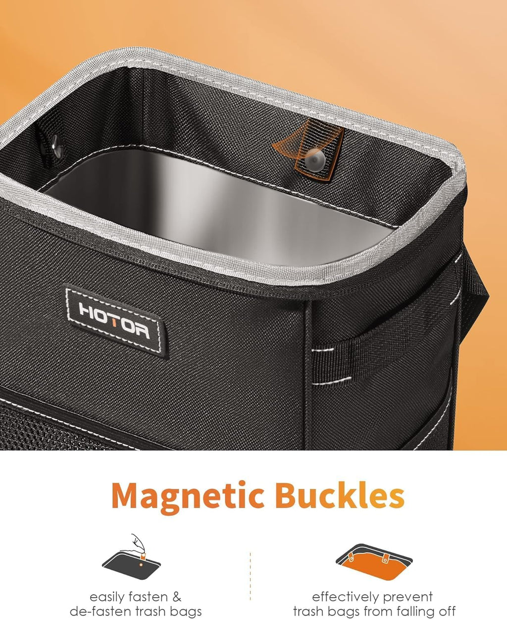 HOTOR car trash can with compact design for keeping vehicle interiors clean