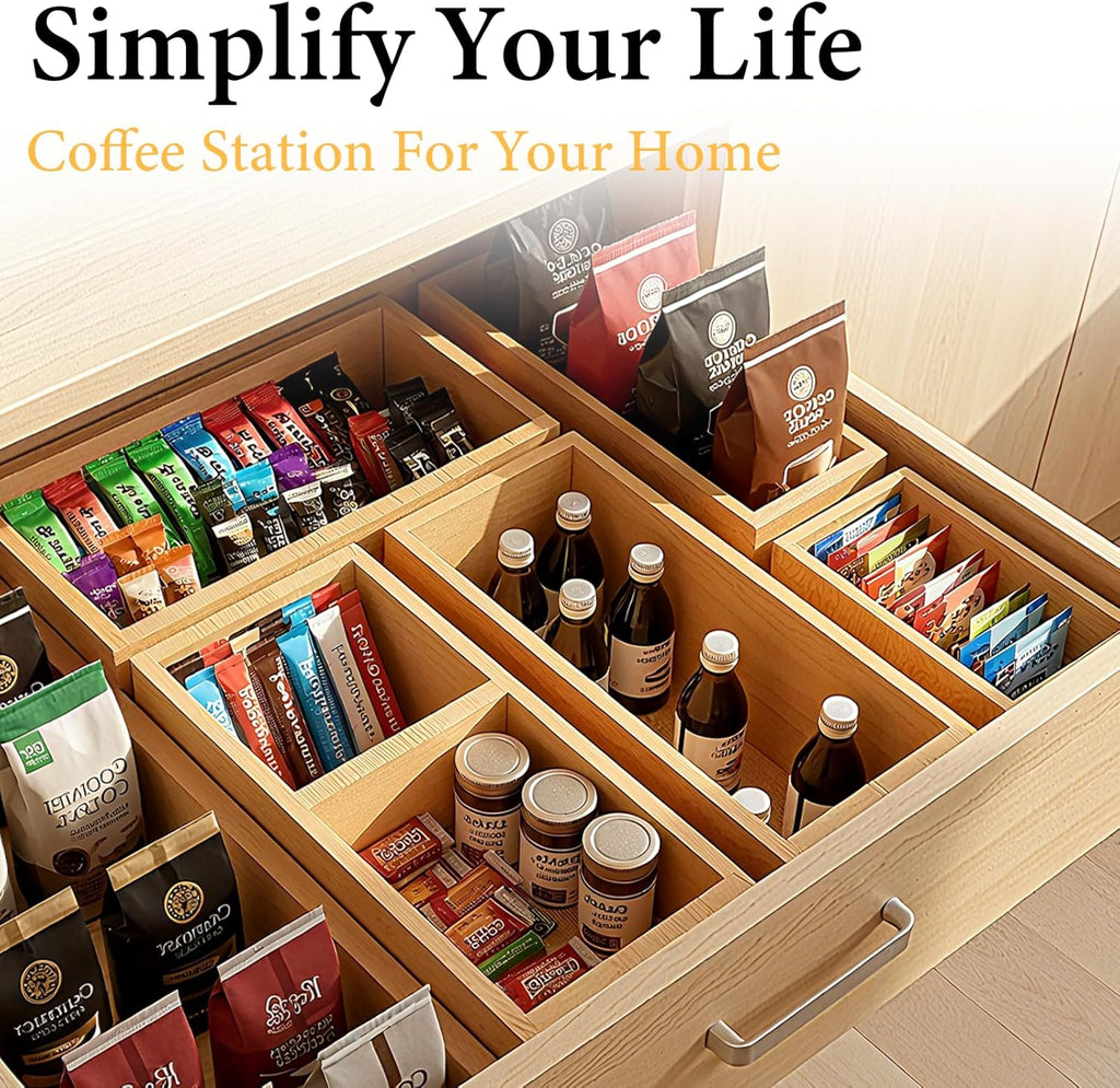 5-Pack Bamboo Drawer Organizers, Multi-Purpose Wooden Dividers for Kitchen, Office, Jewelry & Cosmetics, Desk & Drawer Storage, Gift Idea