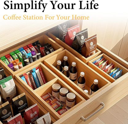 5-Pack Bamboo Drawer Organizers, Multi-Purpose Wooden Dividers for Kitchen, Office, Jewelry & Cosmetics, Desk & Drawer Storage, Gift Idea