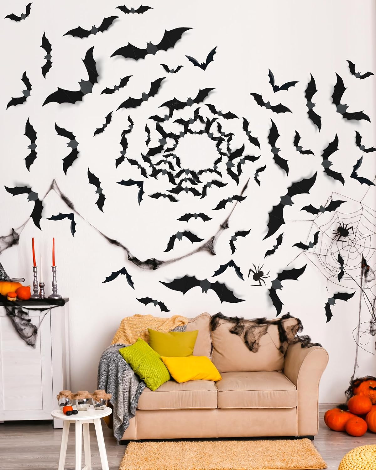 Black Halloween Bat Wall Decorations in Five Sizes