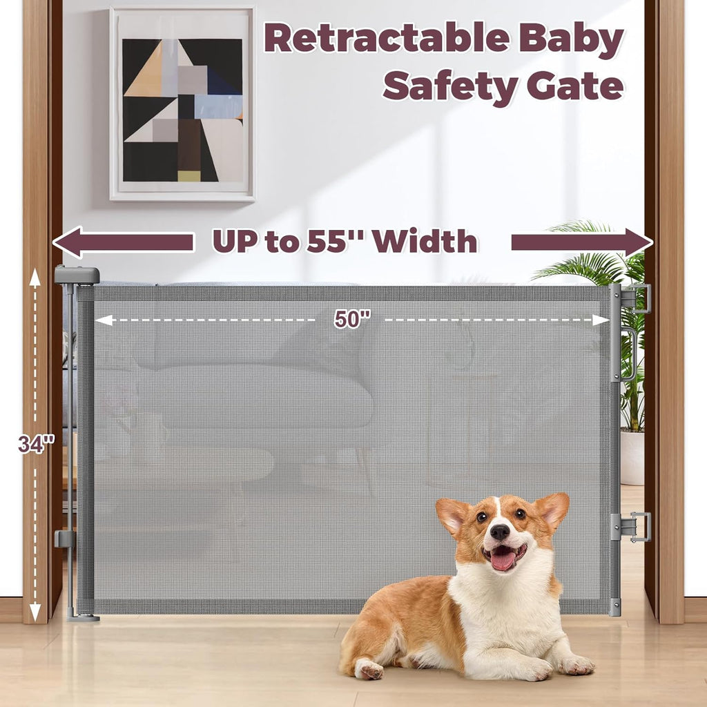 Retractable Baby Gate for Stairs, Doorways & Hallways