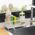 Cisily Black Sponge Holder for Kitchen Sink, Sink Caddy Organizer with High Brush Holder, Kitchen Countertop Organizers and Storage Essentials, Rustproof 304 Stainless Steel, Soap Dispenser Organize
