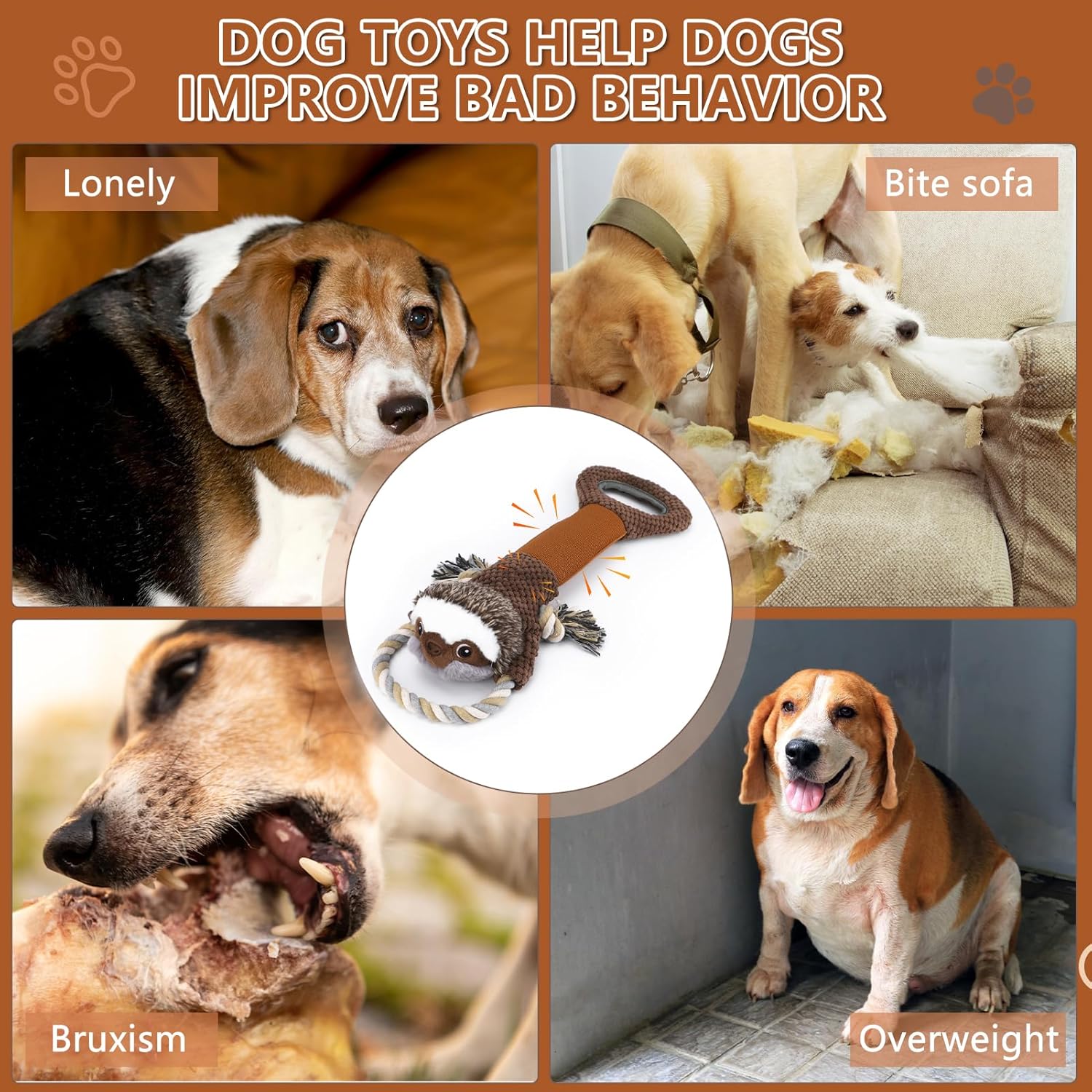 Large Plush Squeaky Dog Toys with Crinkle Paper, Tug of War Pull Toys for Puppies, Interactive Dog Chew Toys for Small, Medium and Large Dogs