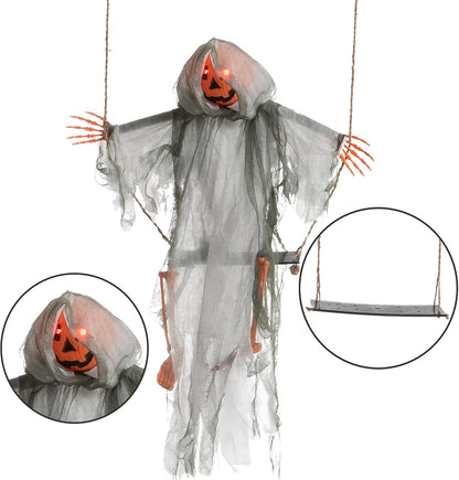 Lighted pumpkin and witch Halloween outdoor decorations