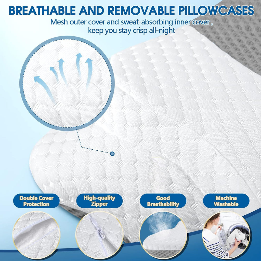 Memory Foam Pillows, Cervical Pillow for Neck and Shoulder Pain Relief, Ergonomic Contour Bed Pillow, Soft for Side Sleep Stomach Sleeping and Back Sleeper