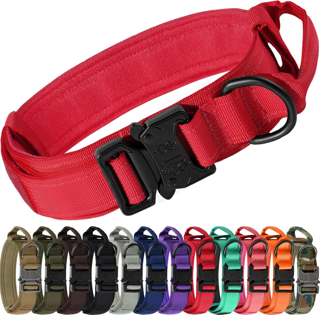 Tactical Dog Collar with Handle – Adjustable Heavy-Duty Military Training Collar with 2 Patches for All Size Dogs