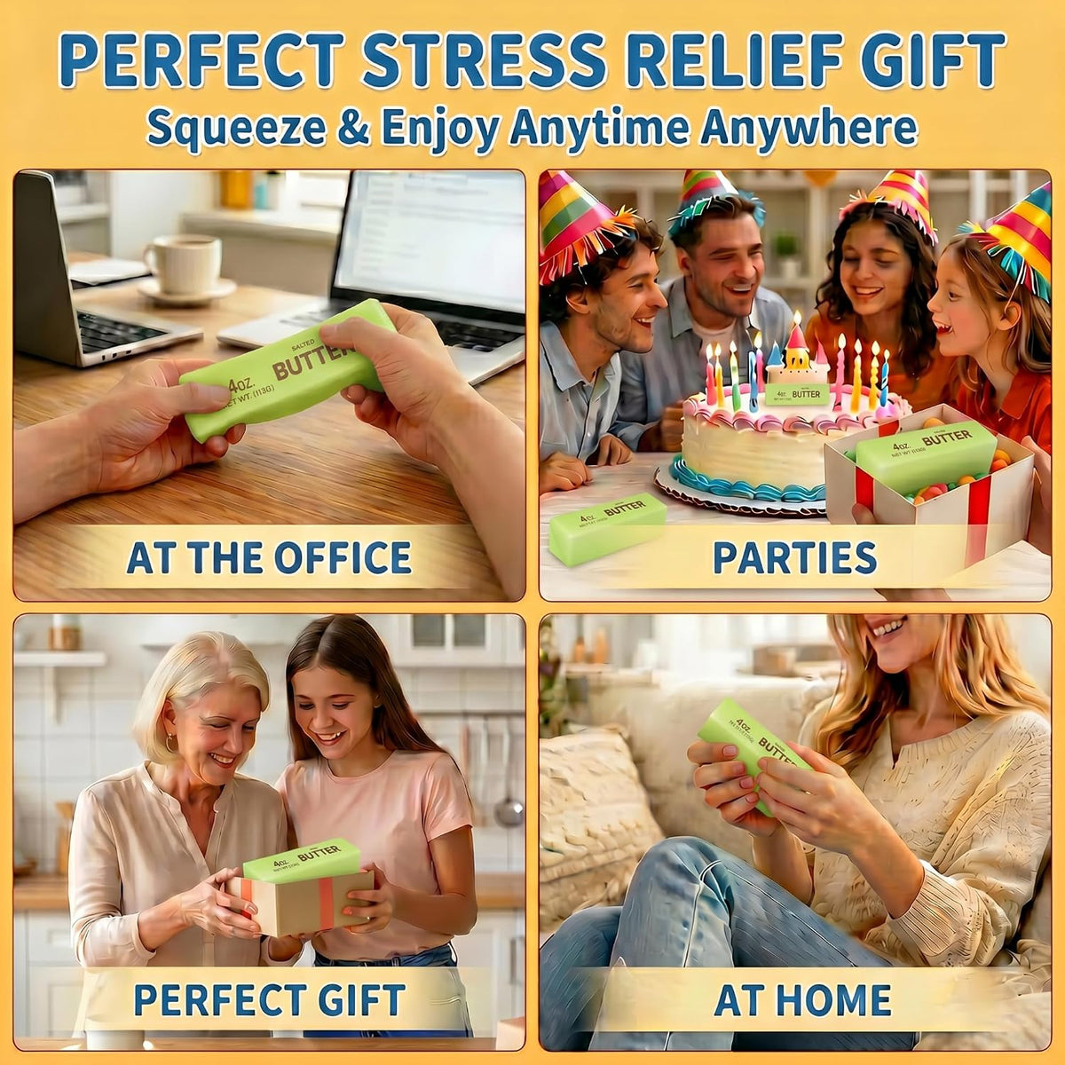 Soft green butter stick squeeze toy with flexible sensory texture