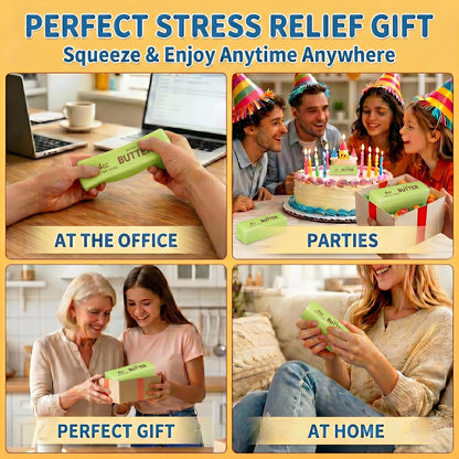 Soft green butter stick squeeze toy with flexible sensory texture