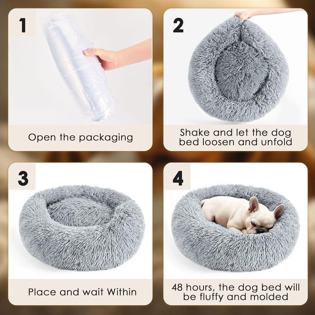 Calming Donut Dog Bed for Small Dogs & Cats Washable
