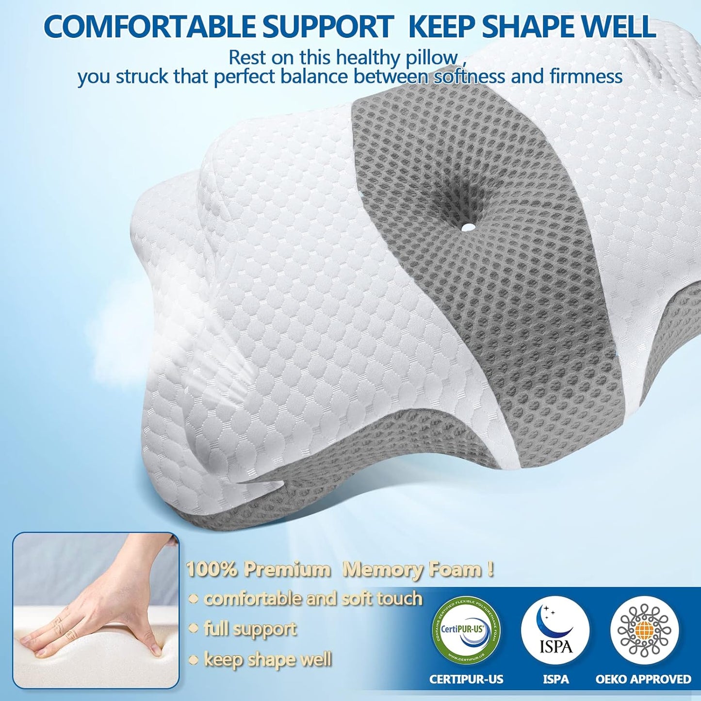 Memory Foam Pillows, Cervical Pillow for Neck and Shoulder Pain Relief, Ergonomic Contour Bed Pillow, Soft for Side Sleep Stomach Sleeping and Back Sleeper