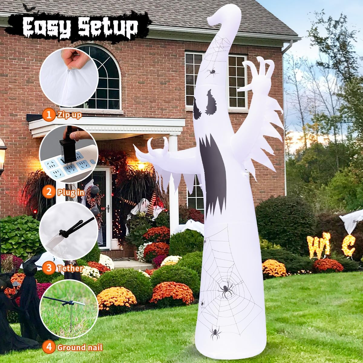 Towering 12 ft ghost decoration for outdoor Halloween displays