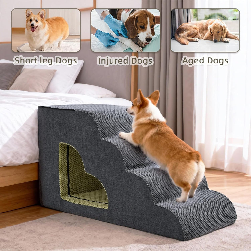 Dog Stairs for High Bed 6 Step Foam Pet Ramp with Tunnel