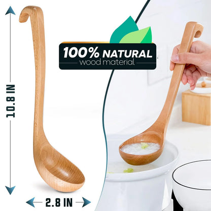Bamboo Soup Ladle – Wooden Serving Spoon with Long Handle – Olive Wood Cooking Utensil – Durable & Natural Kitchen Tool