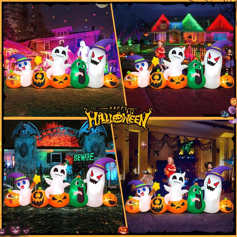Halloween inflatable ghost with pumpkin LED light for outdoor yard display