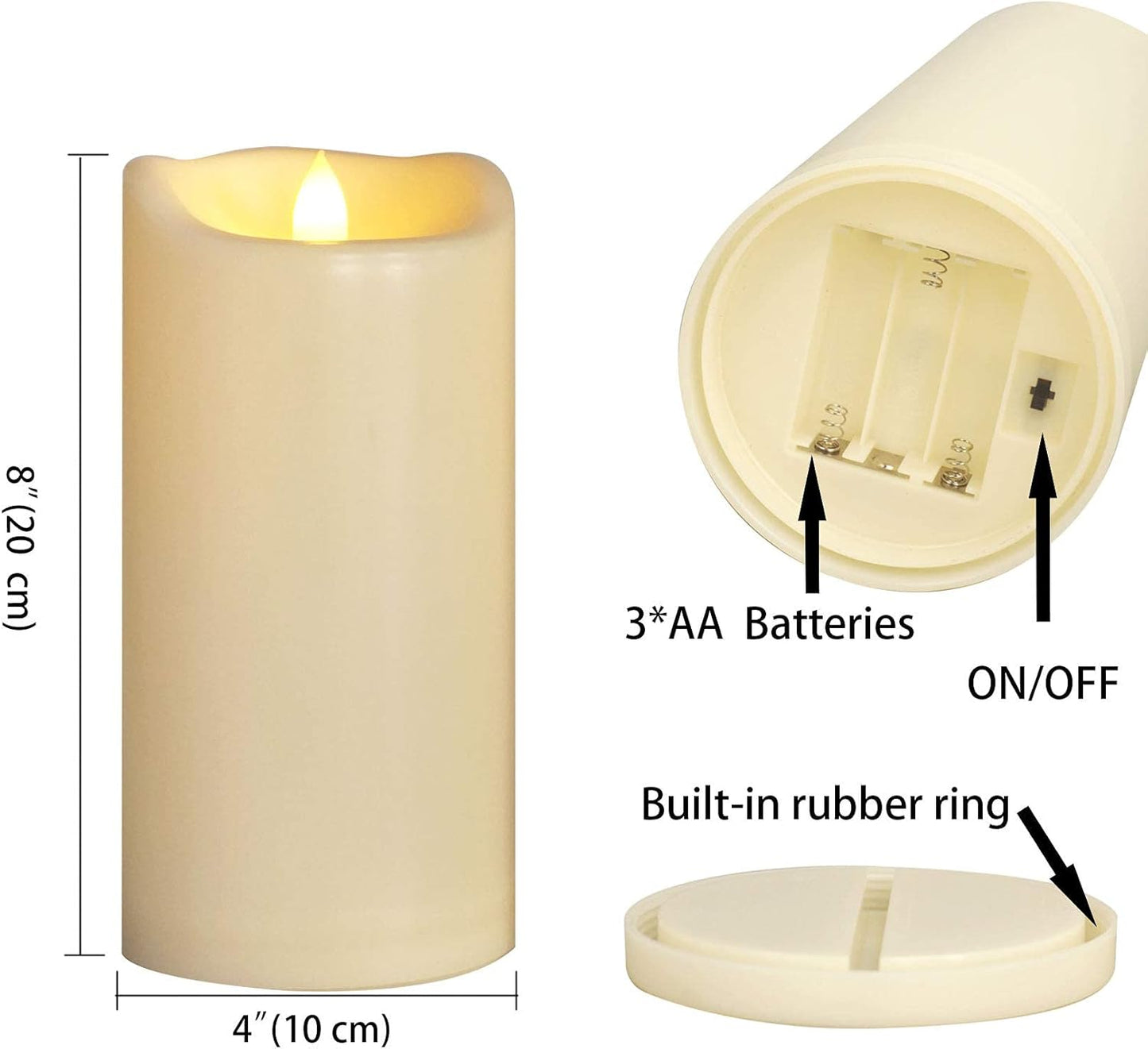 2-Pack Large Waterproof Flameless LED Pillar Candles, 4"x8", Battery Operated with Remote & Timer, Flickering Electric Candles for Outdoor & Indoor Decor