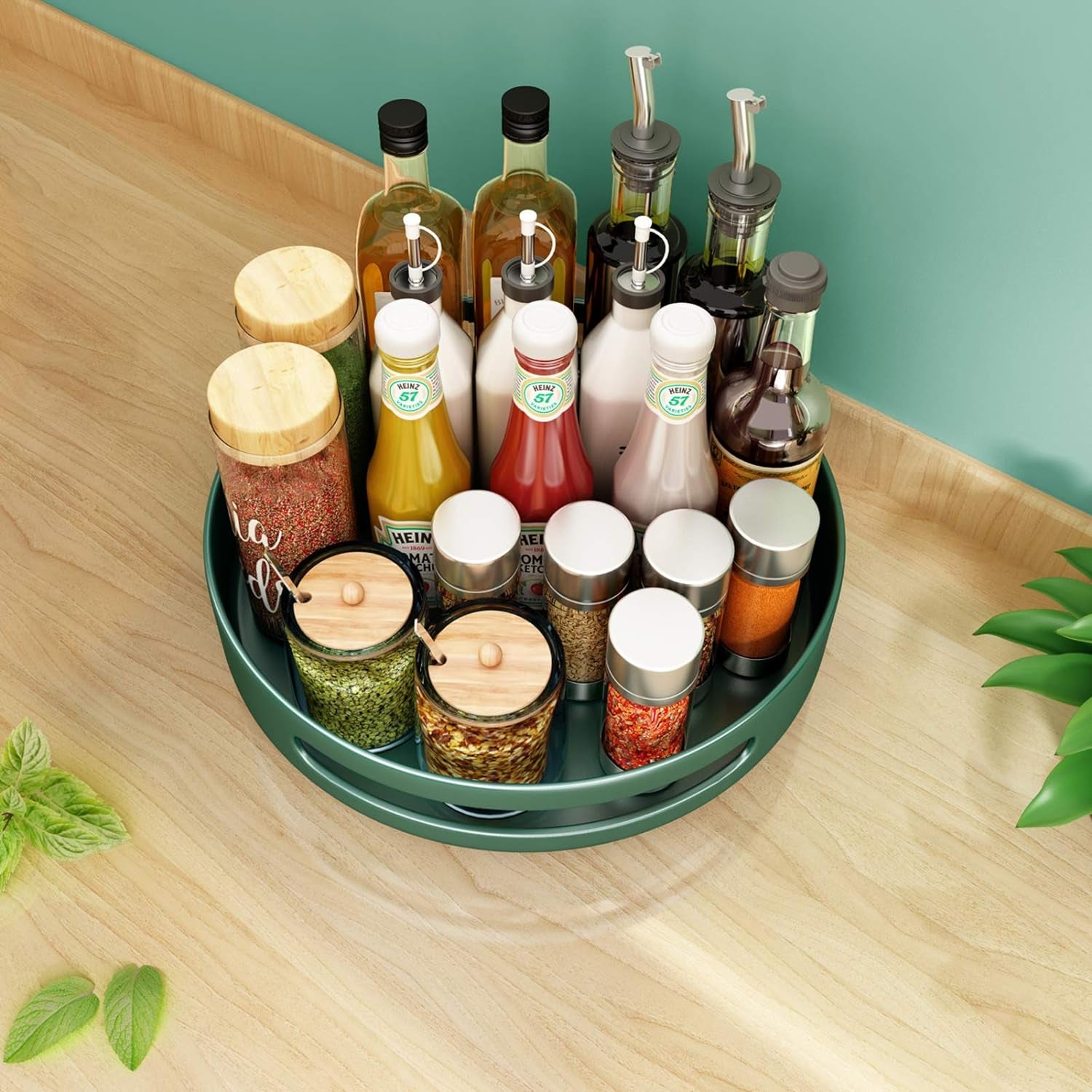 10" Dark Green Metal Lazy Susan Turntable, Rotating Spice Rack Organizer for Pantry, Cabinet & Table