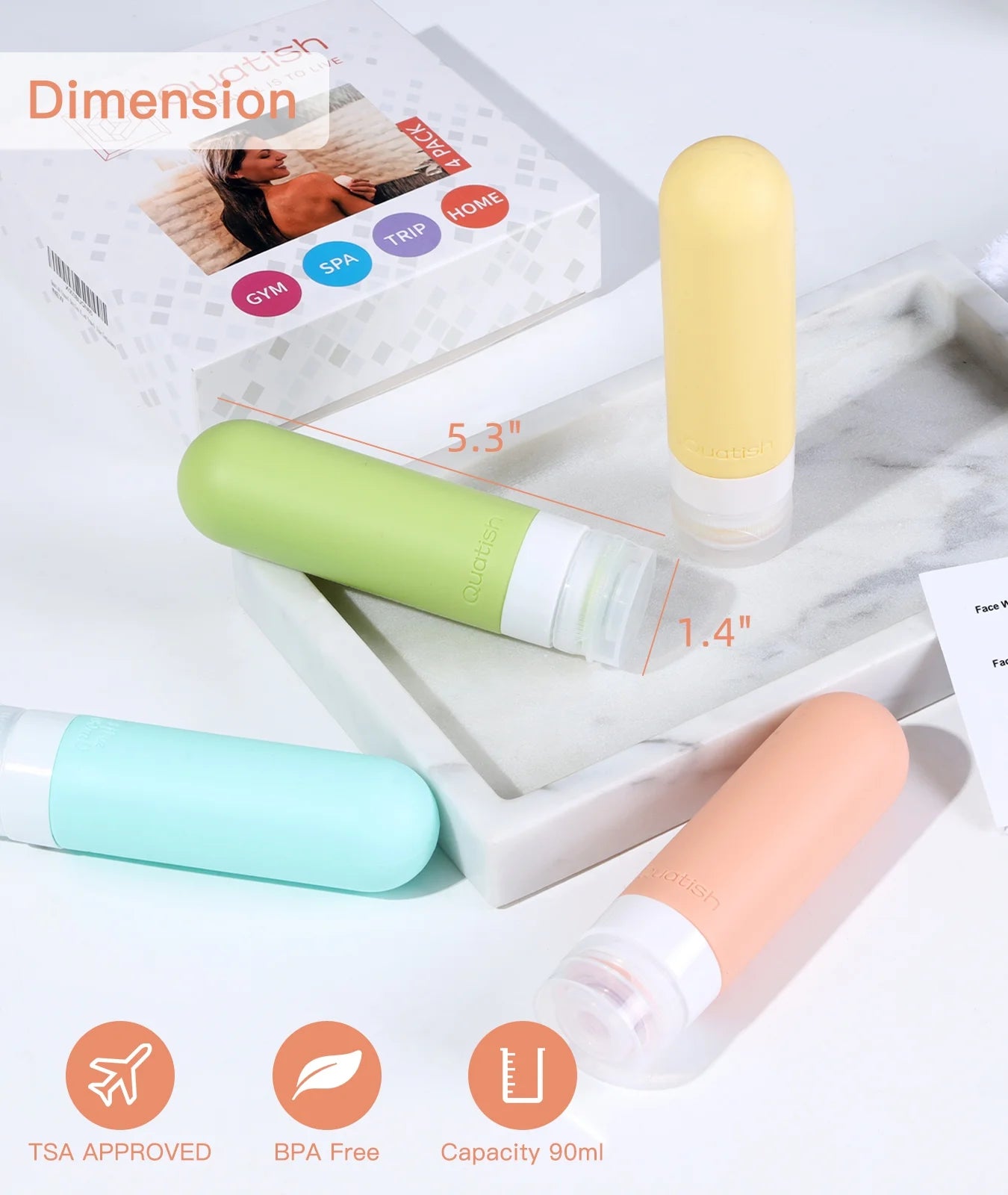 4-Pack Travel Bottles for Toiletries – Leak-Proof 3oz BPA-Free Silicone Shampoo, Conditioner & Lotion Bottles, TSA Approved