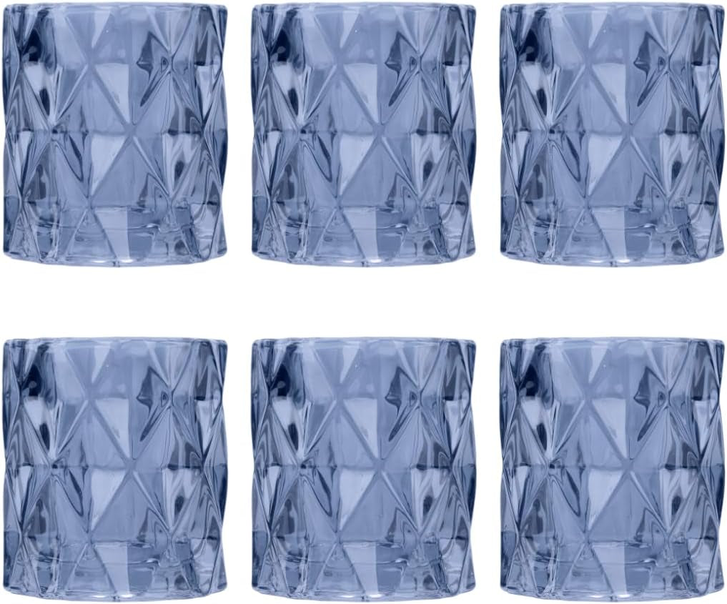 Set of 6 Red Glass Votive Candle Holders, 3" Tall Multifaceted Tealight Holders for Valentine's & Galentine's Day Decor