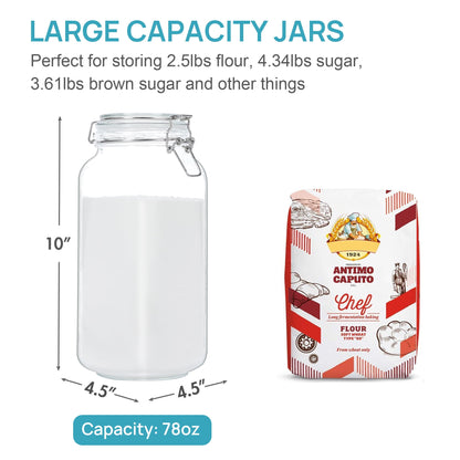 78Oz Airtight Glass Jars with Lids,  3 PCS Food Storage Canister, Square Mason Jar Containers