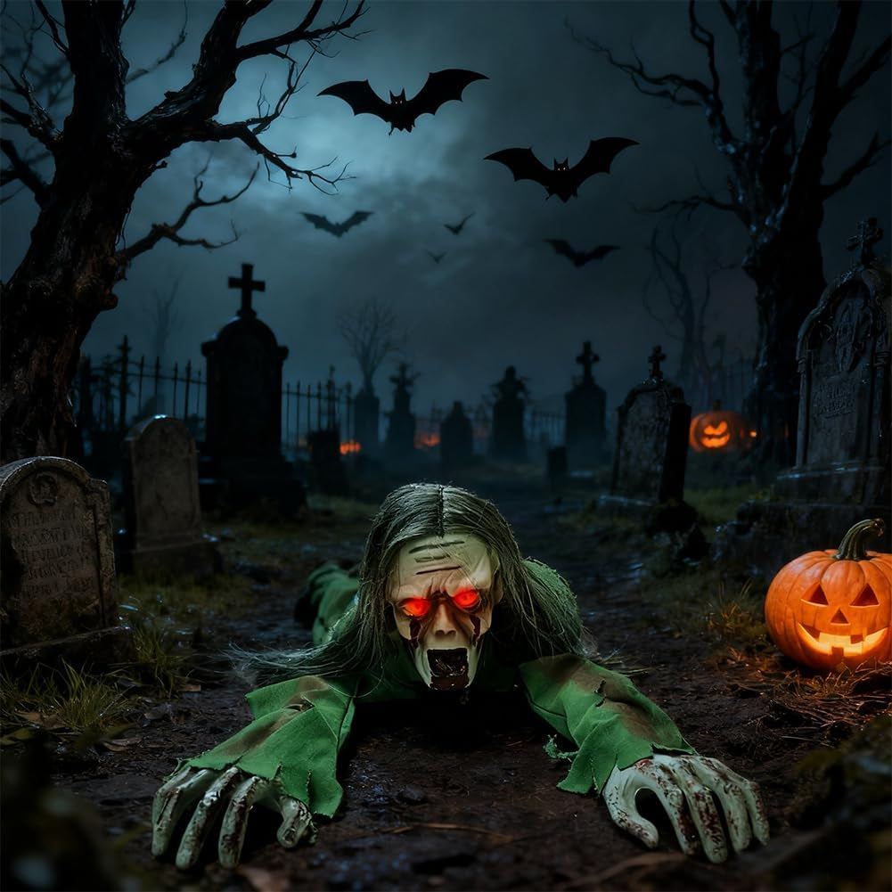 Creepy crawling zombie prop for Halloween yard decoration
