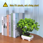 Small 8.5" Artificial Bonsai Plant, Green Faux Desktop Decor for Home, Office, Bookshelf & Bathroom
