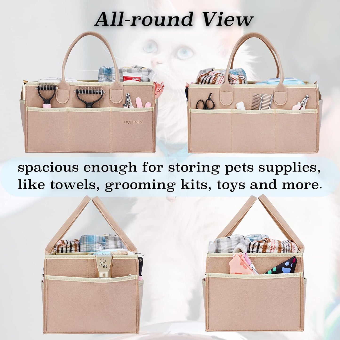 Pet Grooming Tote Bag for Dogs, Travel & Outdoor Organizer (Bag Only, Khaki)