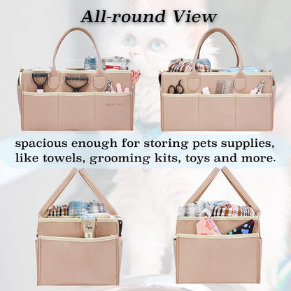 Pet Grooming Tote Bag for Dogs, Travel & Outdoor Organizer (Bag Only, Khaki)