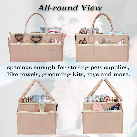 Pet Grooming Tote Bag for Dogs, Travel & Outdoor Organizer (Bag Only, Khaki)