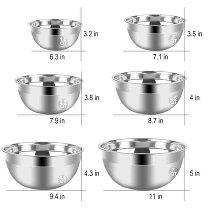 Mixing Bowls with Lids Set, 23 Pcs Kitchen Utensils Stainless Steel Nesting Bowls, Measuring Cups Spoons, 12 Reusable Silicone Stretch Lids Non-Slip Mat Egg Whisk for Baking Cooking by