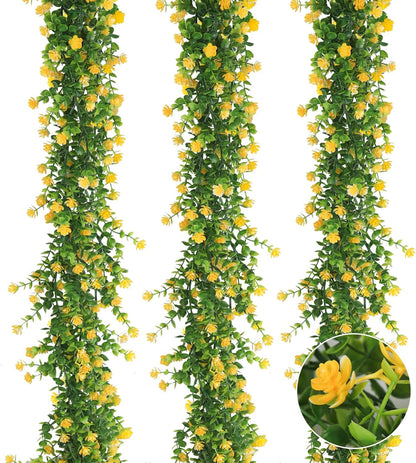 3-Pack Black Artificial Eucalyptus Garland with Flowers, Halloween & Fall Party Decor, Fake Floral Greenery for Wall Backdrop