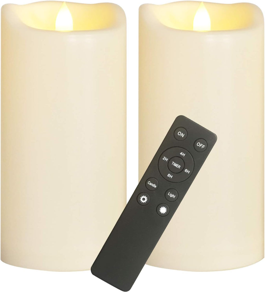 2-Pack Large Waterproof Flameless LED Pillar Candles, 4"x8", Battery Operated with Remote & Timer, Flickering Electric Candles for Outdoor & Indoor Decor