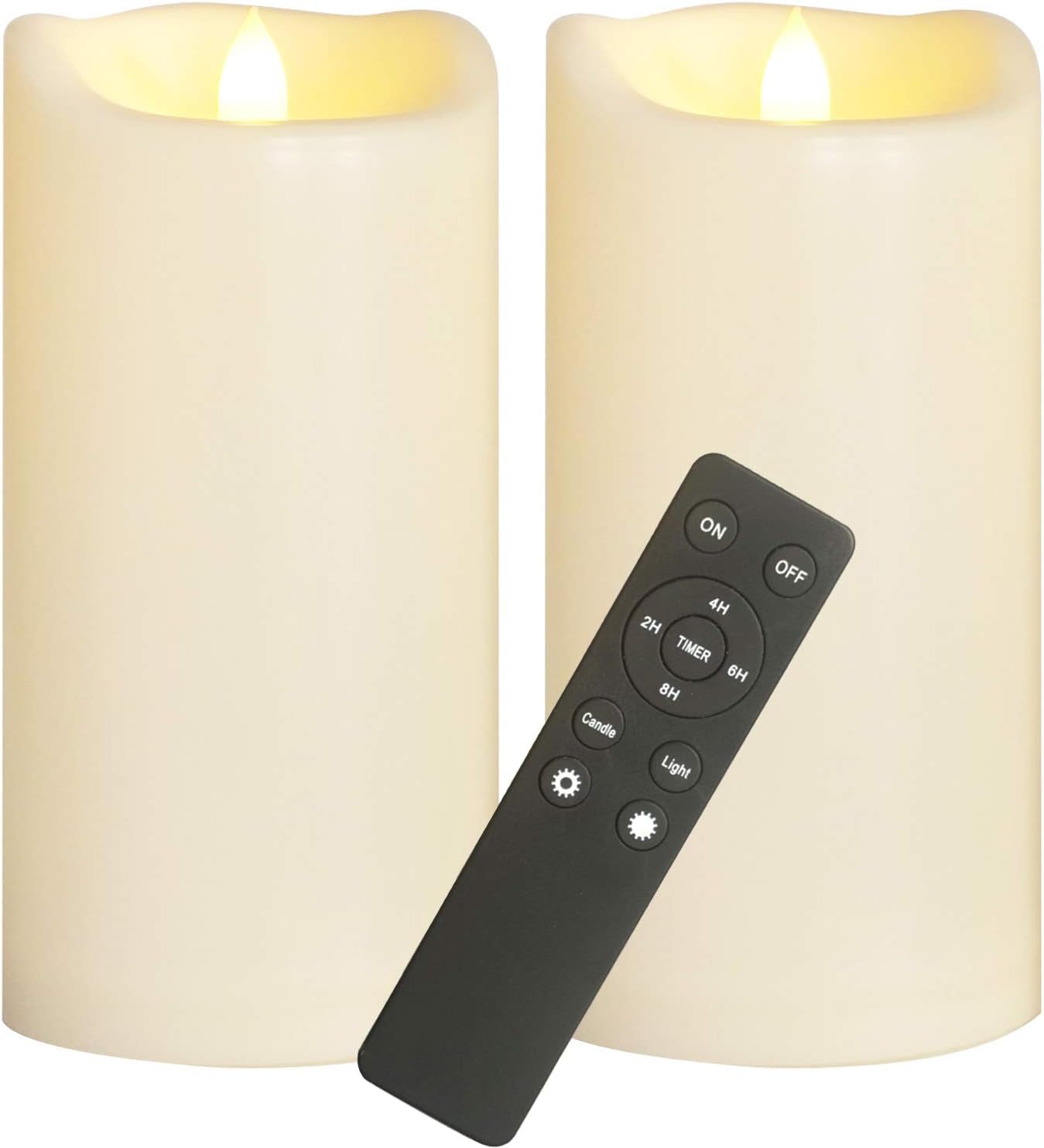 2-Pack Large Waterproof Flameless LED Pillar Candles, 4"x8", Battery Operated with Remote & Timer, Flickering Electric Candles for Outdoor & Indoor Decor