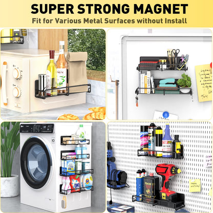 4-Pack Black Magnetic Spice Racks for Refrigerator & Oven, Metal Storage Shelves with Strong Magnets for Seasoning Organization