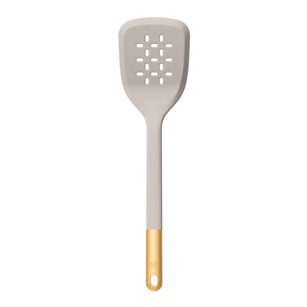 6-Piece Silicone Kitchen Utensil Tool Set with Rotating Rack by Drew Barrymore, Porcini Taupe