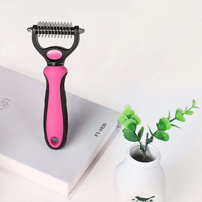 Double-Sided Pet Grooming Brush, Shedding & Dematting Undercoat Rake for Cats & Dogs, Extra Wide (Pink)