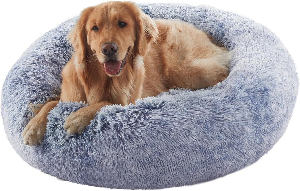 Donut Dog Bed for All Dogs Calming Plush Washable Round Bed 