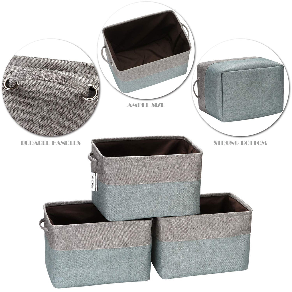 3-Pack Large Storage Basket Set, Trunk Organizer, Clothes Toys Bin, 15 X 10 X 10 Inches, Big Rectangular Canvas Fabric Collapsible Shelf Box with Handles, Stone Blue & Grey