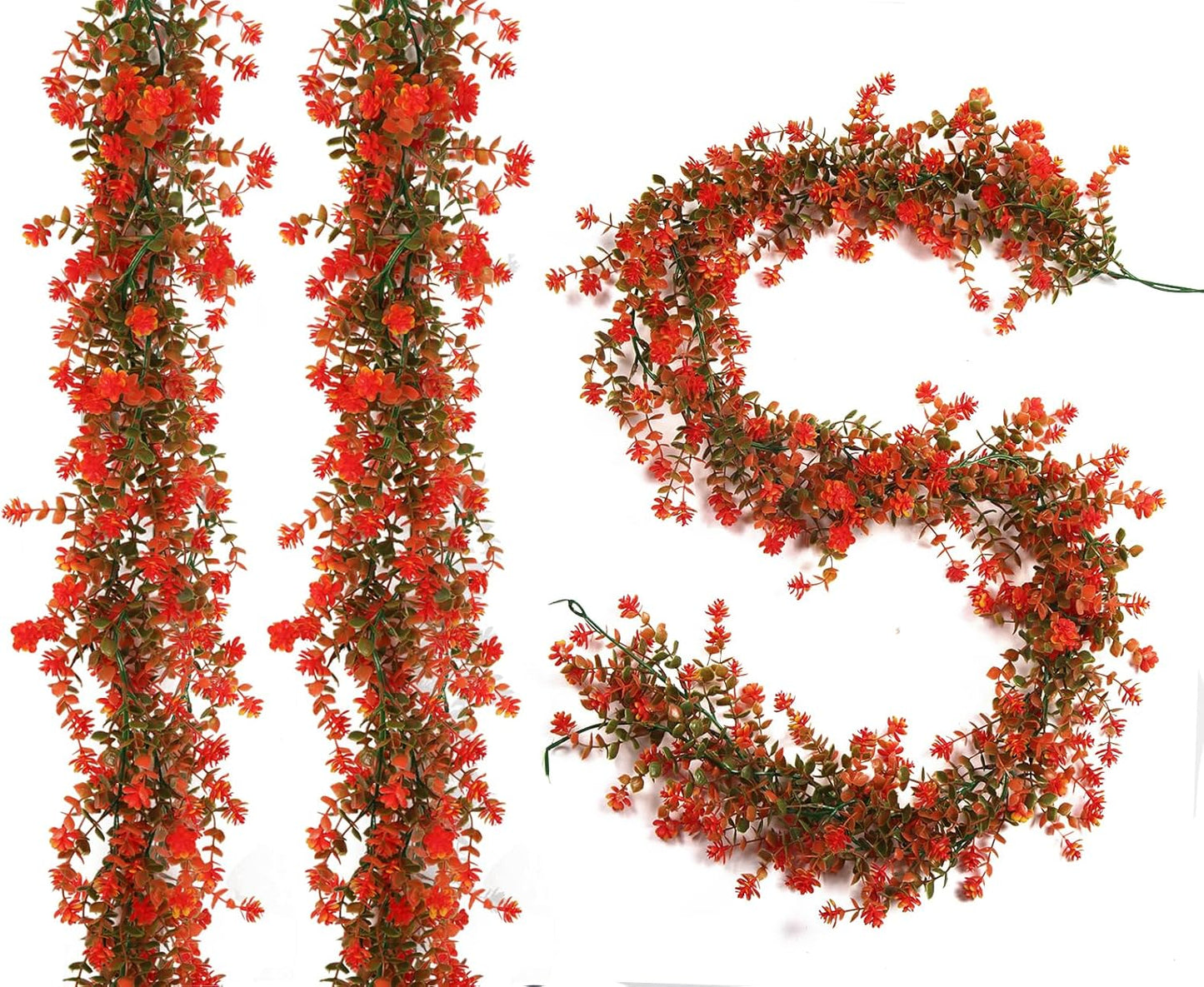 3-Pack Black Artificial Eucalyptus Garland with Flowers, Halloween & Fall Party Decor, Fake Floral Greenery for Wall Backdrop