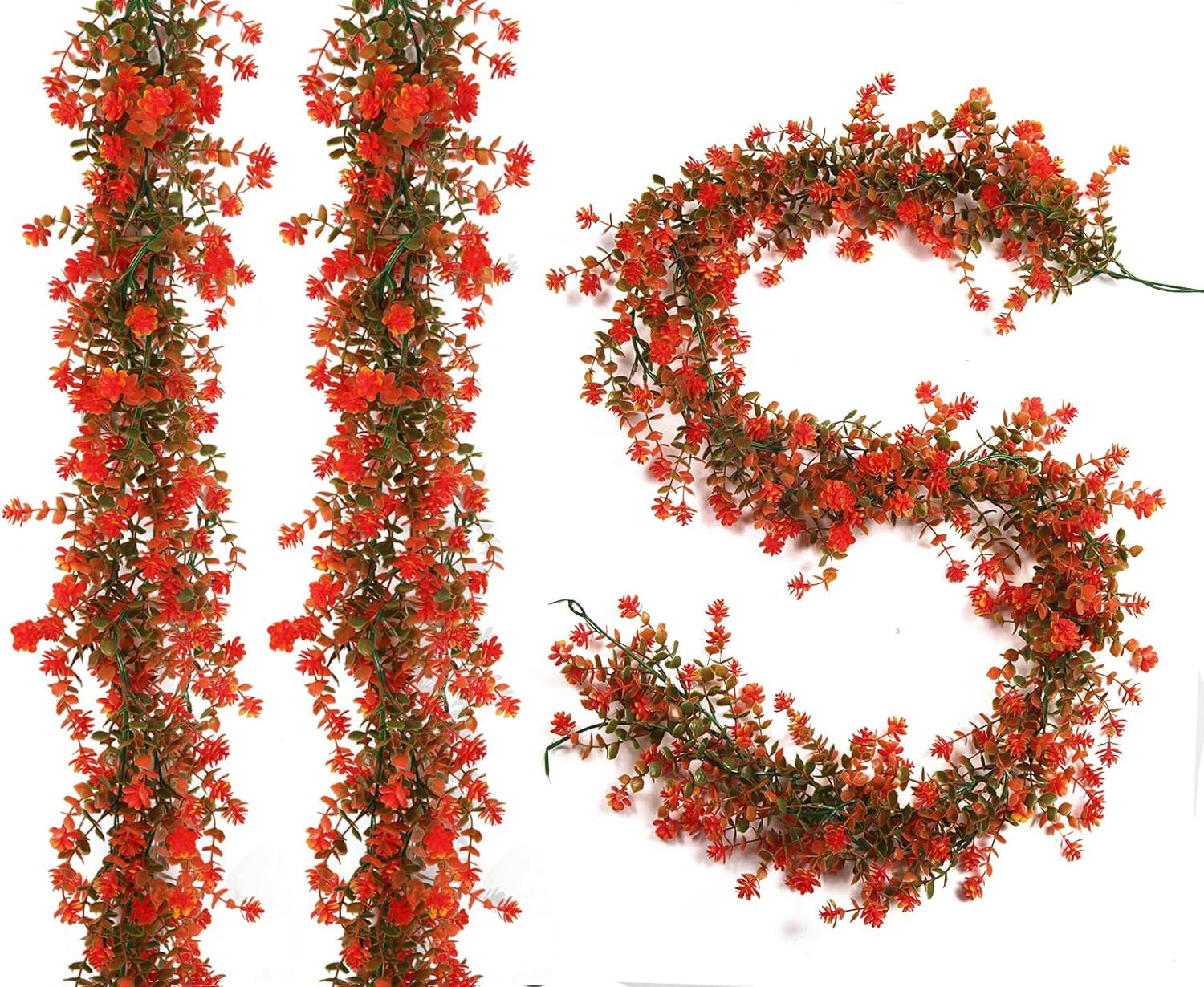 3-Pack Black Artificial Eucalyptus Garland with Flowers, Halloween & Fall Party Decor, Fake Floral Greenery for Wall Backdrop