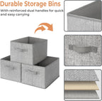 3-Pack Large Fabric Storage Bins with Handles, Collapsible Storage Boxes for Shelves & Closet Organization, Gray