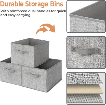 3-Pack Large Fabric Storage Bins with Handles, Collapsible Storage Boxes for Shelves & Closet Organization, Gray