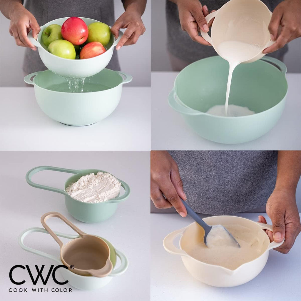  Bowls with Measuring Cups Colander and Sifter Set - Includes Mixing Bowls, Colander, Sifter and Measuring Cups, Mint, 8 Pc Bowl