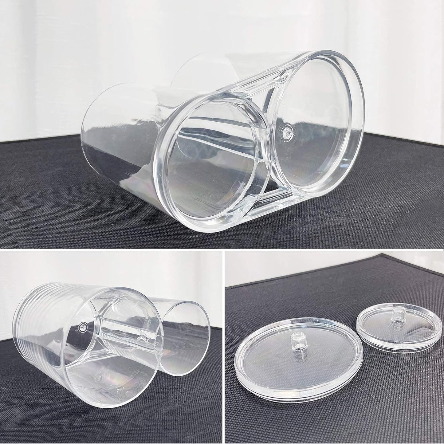 2-Pack Clear Plastic Qtip & Cotton Ball Holder Jars with Lids, Bathroom Storage Canisters (20oz & 10oz)