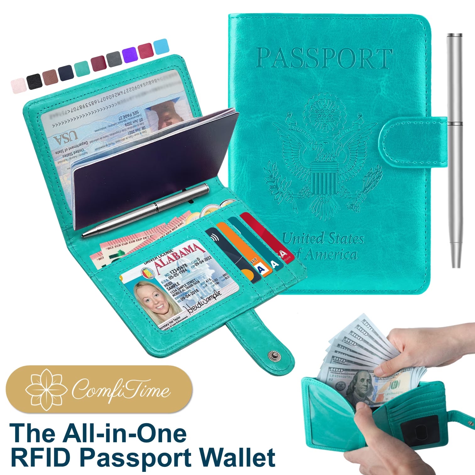 Passport Holder – RFID Blocking Travel Wallet with Cash & Vaccine Card Holder, Waterproof PU Leather Passport Case for Men & Women 