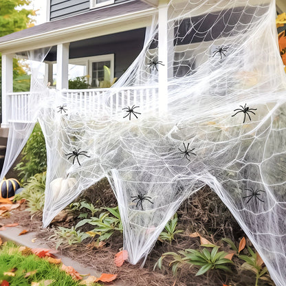 Halloween Spider Web Decorations with Fake Spiders