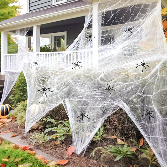 Halloween Spider Web Decorations with Fake Spiders